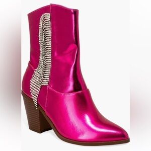 CHASE AND CHLOE fuchsia metallic Justine Side Rhinestone Tassel Western Boot 8